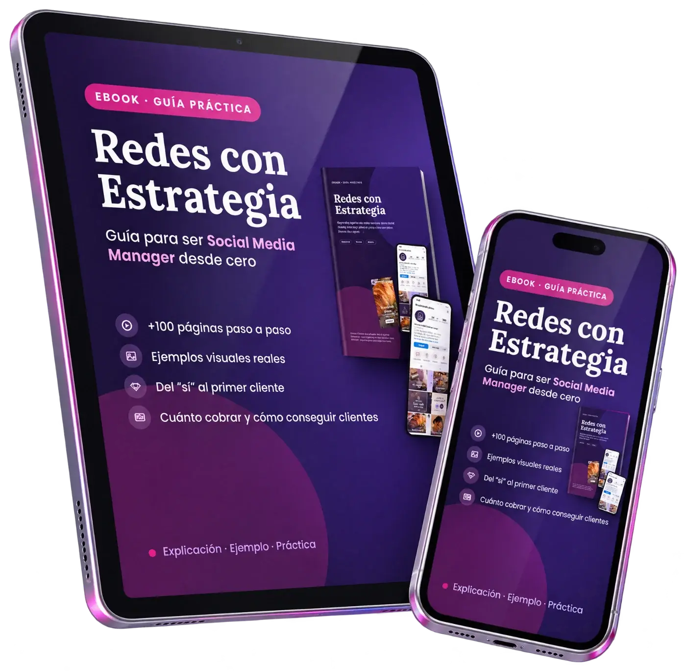 Redes con Estrategia: vista del ebook en una tablet y un celular